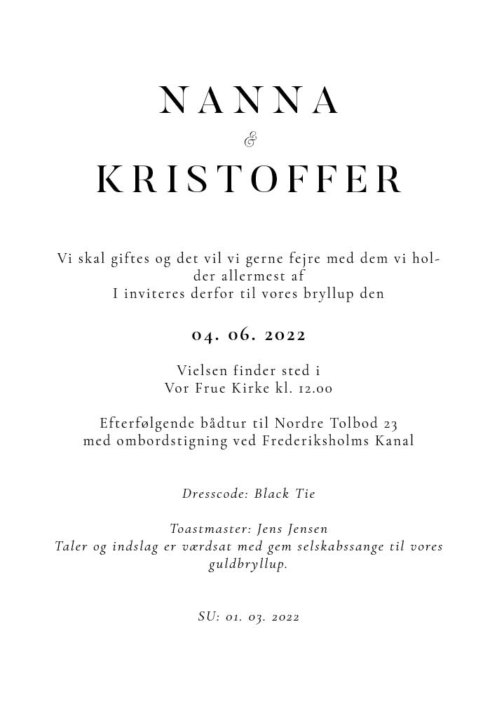 Minimalistisk - Nanna & Kristoffer Bryllupsinvitation